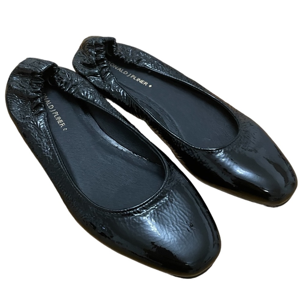 Donald J. Pliner Boli Patent Leather‎ Ballet Flats Black Ruched Heel Size 7M